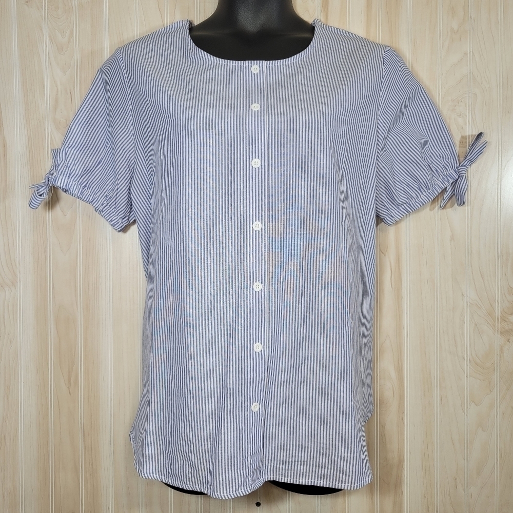 Shein Blue & White Striped Blouse Top Sz 1XL